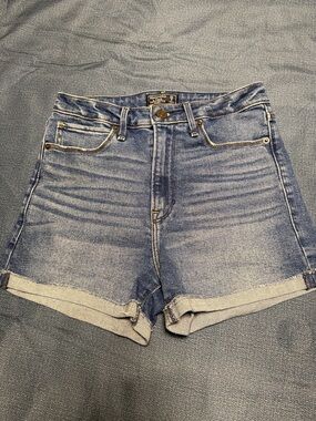 Abercrombie & Fitch Light Blue High-Rise Rolled Hem Denim Shorts